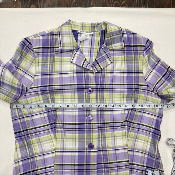Dress Barn Blazer SZ L Purple Green 3/4 Sleeves Plaid Office Wear Vintage Light - Picture 10 of 10